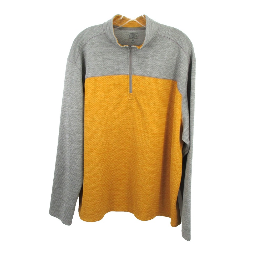 G.H. Bass & Co Mens XL Gray Yellow 1/4 Zip Mock Neck Pullover Long Sleeve Shirt